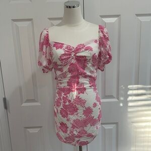 Skylar + Madison White Floral Puff Sleeve Back Tie Coquette Mini Dress Size S